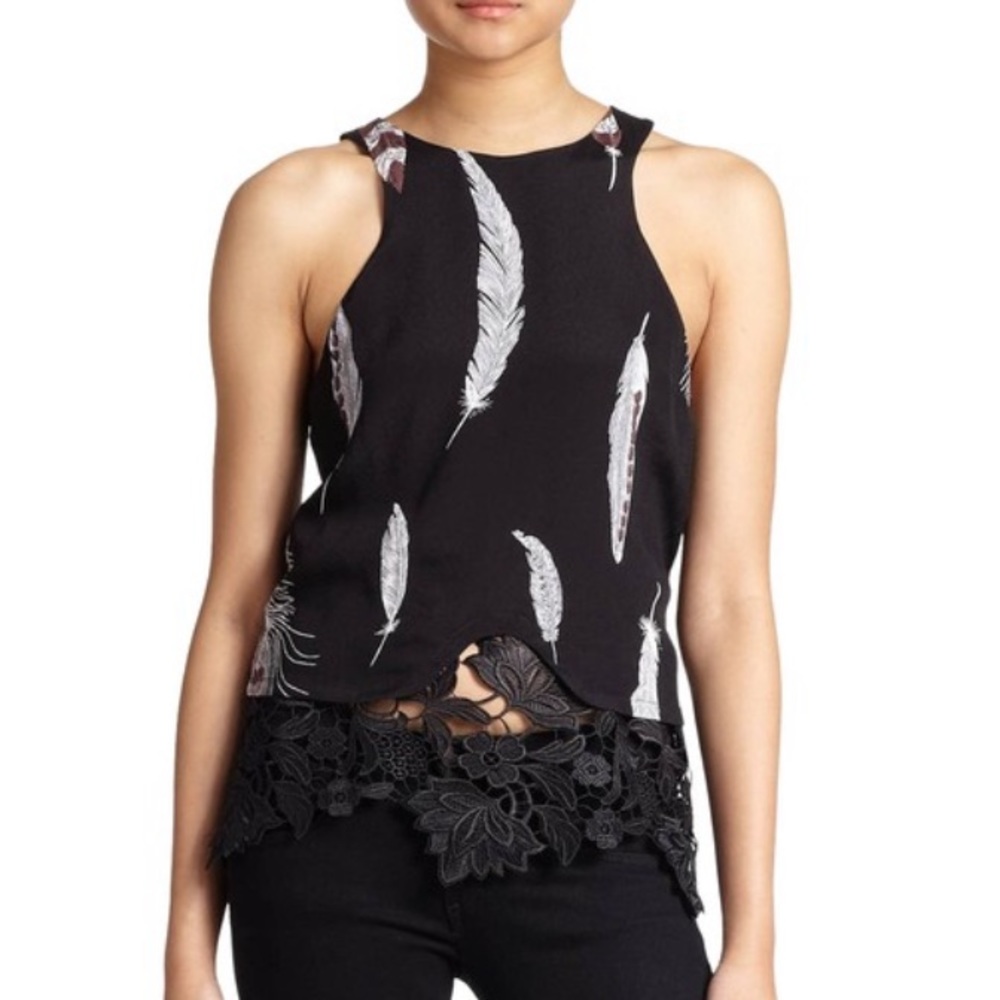 NWT Line& Dot Revolve feather print top, size M